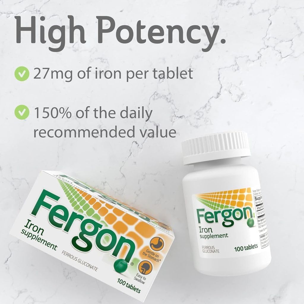 Buy now Fergon High Potency Iron Highly Soluble & Easily Digested, 27 mg Iron, 100 Tablets at indiglob india
