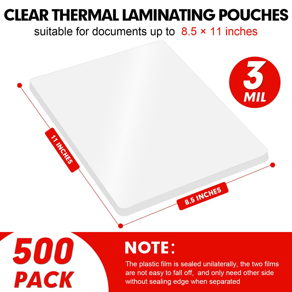 RAZCC Laminating Sheets, 500 Pack Clear Thermal Laminating Plastic Paper Laminator Sheets, 9 x 11.5-Inch, 3mil, Ideal Office or School Supplies