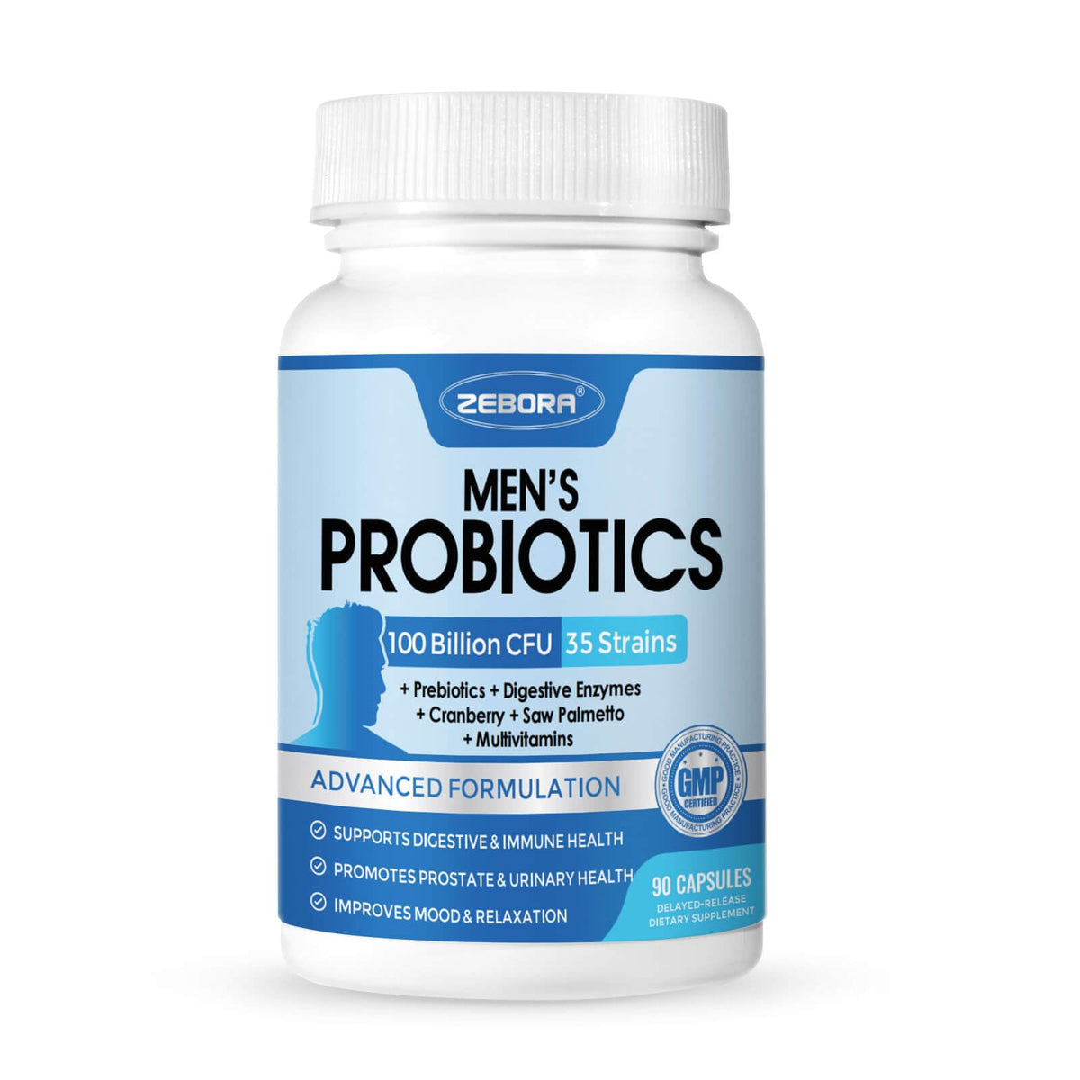 ZEBORA Probiotics for Men, 100 Billion CFU, Men's Probiotics, 90 Capsules