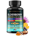 VITBOOST Elderberry Immune Support Supplement 8 in 1 with Vitamin D 5000 IU | Formula with Echinacea, Vitamin C & Zinc, Turmeric, Ginger, Ashwagandha - 60 Capsules