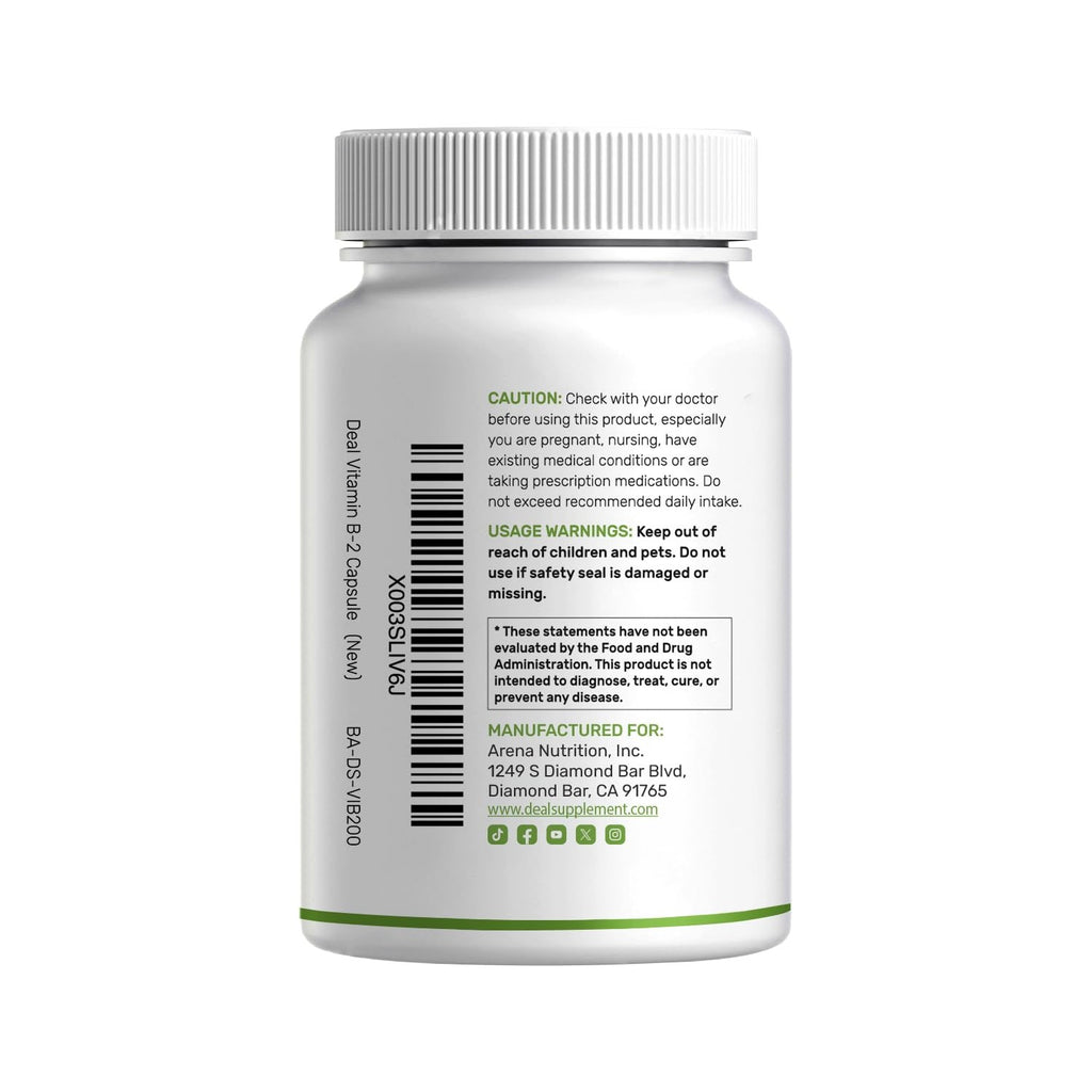 DEAL SUPPLEMENT Vitamin B2 400mg (Riboflavin) | with Magnesium Glycinate 400mg, 240 Capsules – 2 in 1 Support Healthy Nervous System, Mood, Blood & Energy Production, Non-GMO