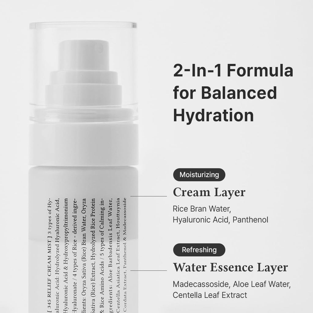 Dr.Althea 345 Relief Cream Mist, Korean Vegan Skin Care, 3.38 Fl Oz | Insant Hydration, Calming Skin Irritation with Hyaluronic Acid, Panthenol, Centella Asiatica Leaf Water, Madecassoside