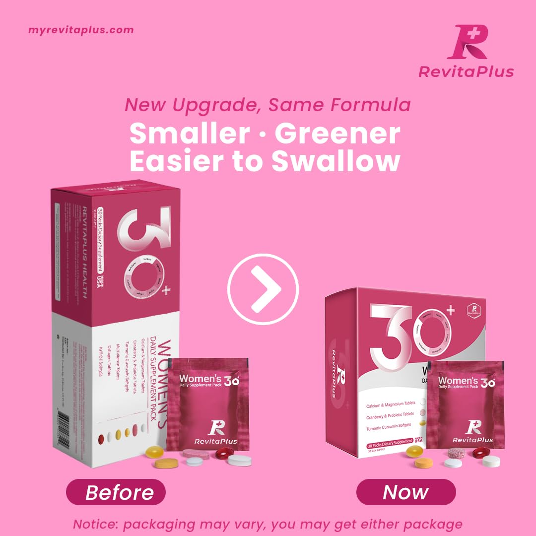RevitaPlus Multivitamin for Women Daily Pack 60 Servings | Vitamin A,B,C,D3,E,K2,Biotin, Collagen, Krill Oil, Cranberries, Vitamin Packs for Women Energy,Wellness,Beauty and Immune