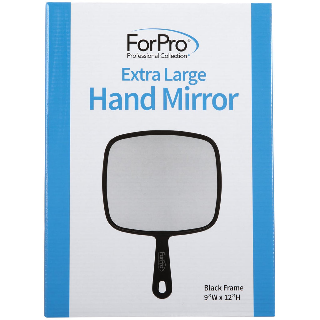 ForPro Professional Collection Extra Large Hand Mirror with Handle, 9" W x 12" L, Multi-Purpose Handheld Mirror with Distortion-Free Reflection, Black (Pack of 2)