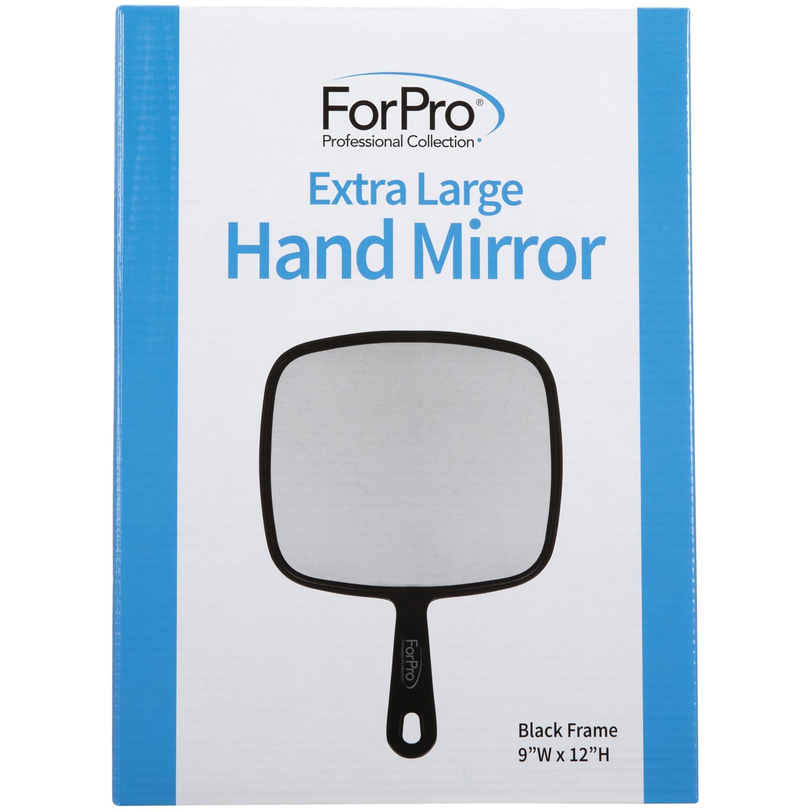 ForPro Professional Collection Extra Large Hand Mirror with Handle, 9" W x 12" L, Multi-Purpose Handheld Mirror with Distortion-Free Reflection, Black (Pack of 2)
