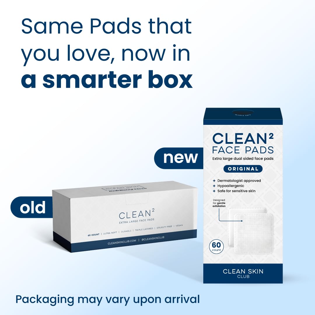Clean Skin Club Clean² Pads 2.0 [NEW & Improved Edges] Guaranteed Not to Shed & Tear Face Pads, Unique Triple Layers, Textured & Ultra Soft Side, Organic Disposable Cotton, Pair with Makeup Remover