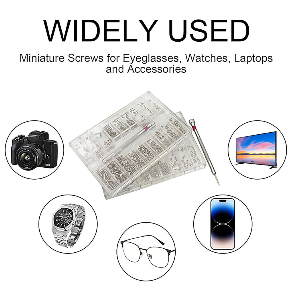 500-Piece Silver Micro Screw Repair Kit 18-Size Stainless Steel Tiny Screws with Screwdriver for Glasses, Watches, Jewelry & Electronics