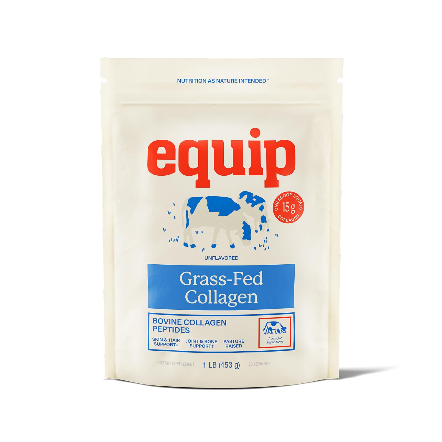 Equip Grass-Fed Hydrolyzed Collagen Powder - Pasture-Raised Bovine Collagen Peptides Powder - 14g Per Scoop - Clean, Daily Supplement for Joints, Gut, Skin, Hair & Nails - Vanilla (30 Scoops)