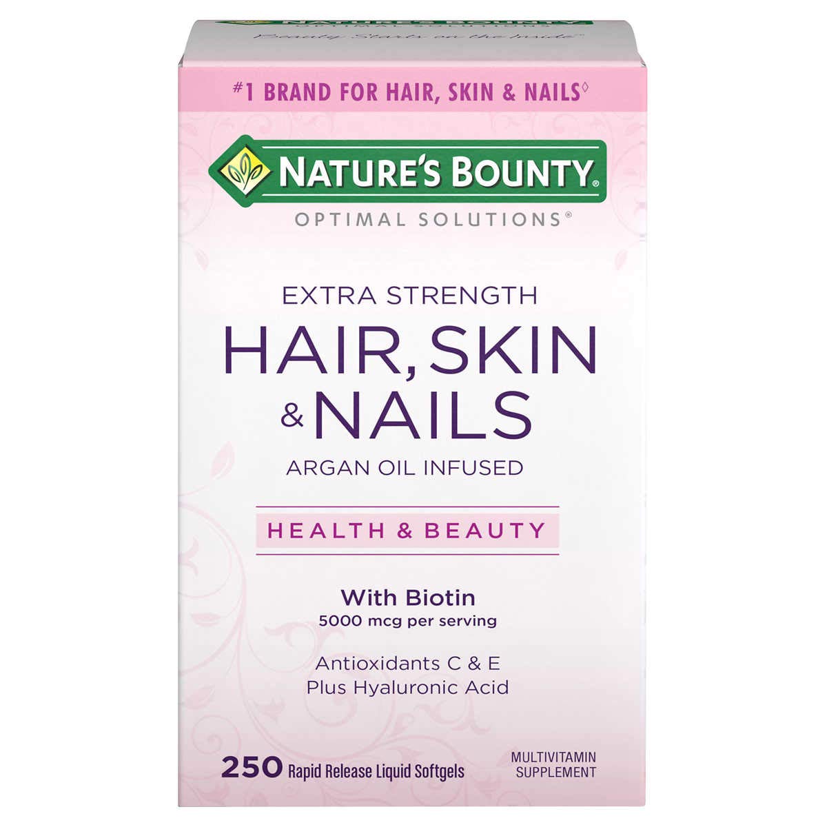 Nature's Bounty Optimal Solutions Extra Srength Hair Skin & Nails 5000 mcg of Biotin, Softgels 150 ea (Pack of 3)