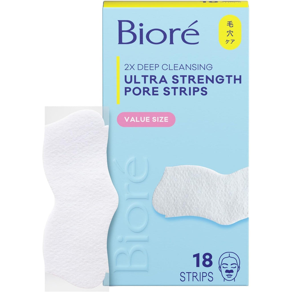 Biore Witch Hazel Ultra Strength Blackhead Remover Pore Strips, 18 ct | Deep Cleansing Nose Strips, C-Bond Technology, Clears Pores 2x More, Oil-Free, Non-Comedogenic, 18 Count