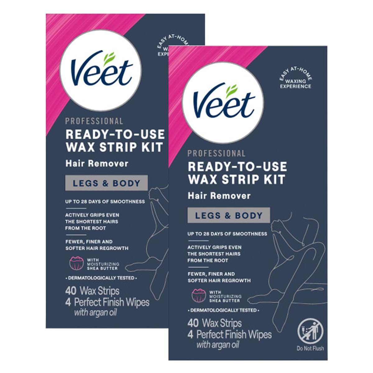 VEET Ready-To-Use Waxing Kit For Women | Wax Strips For Body Hair Removal, Wax Kit For Ingrown Hair Treatment, Personal Care Product, Hair Remover | 40ct Waxing Strips, 4ct Body Wipes