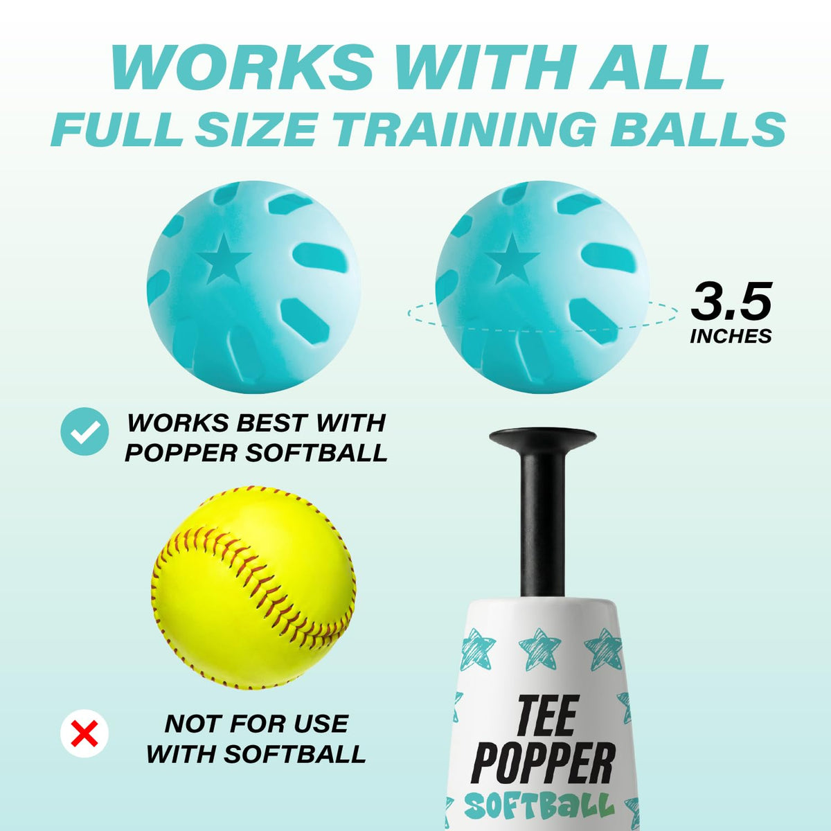 Bandit Sports Tee Popper Softball, Durable Nylon Strength, Batting Tee for Perfect Swings, Softball Training for Hitting Without a Pitcher, 1 Popper Softball Included