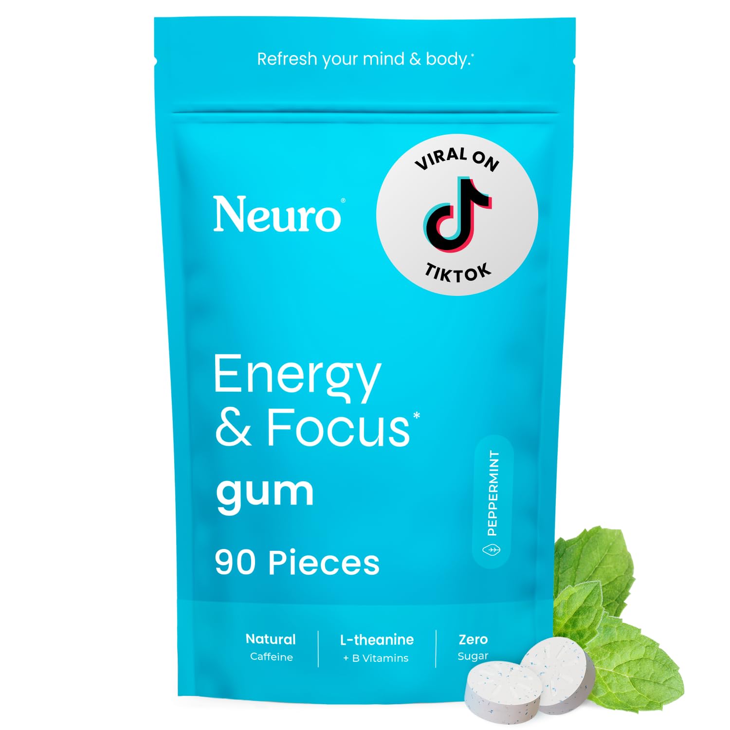 Buy now Neuro Energy & Focus Gum - 40mg Natural Caffeine Gum & Nootropic Energy Supplement with L-Theanine & B Vitamins - Sugar Free, Vegan - Peppermint, 90ct at indiglob india