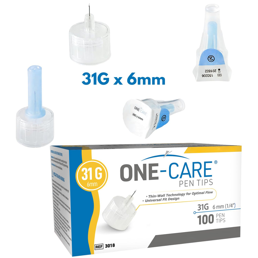 ONE-CARE Pen Tips, 31G x 6mm, Ultra-Fine, Twist-On Design, 100 Count