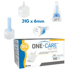 ONE-CARE Pen Tips, 31G x 6mm, Ultra-Fine, Twist-On Design, 100 Count