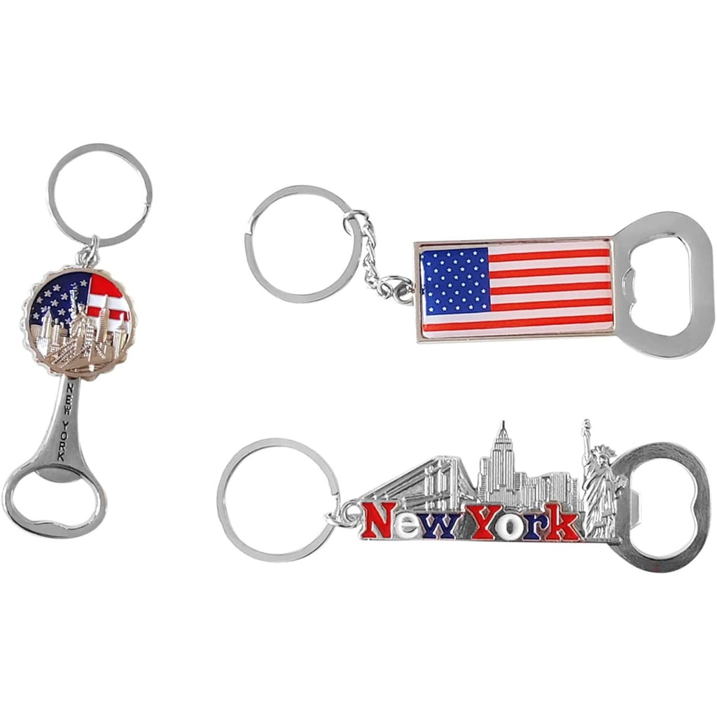 Buy now Spark 12-Pack New York City Souvenir Keychains – 3D Silver Metal NYC Landmark Set with Statue of Liberty, Empire State Building, Freedom Tower, Taxi Cab, USA Flag & Bottle Openers at indiglob india