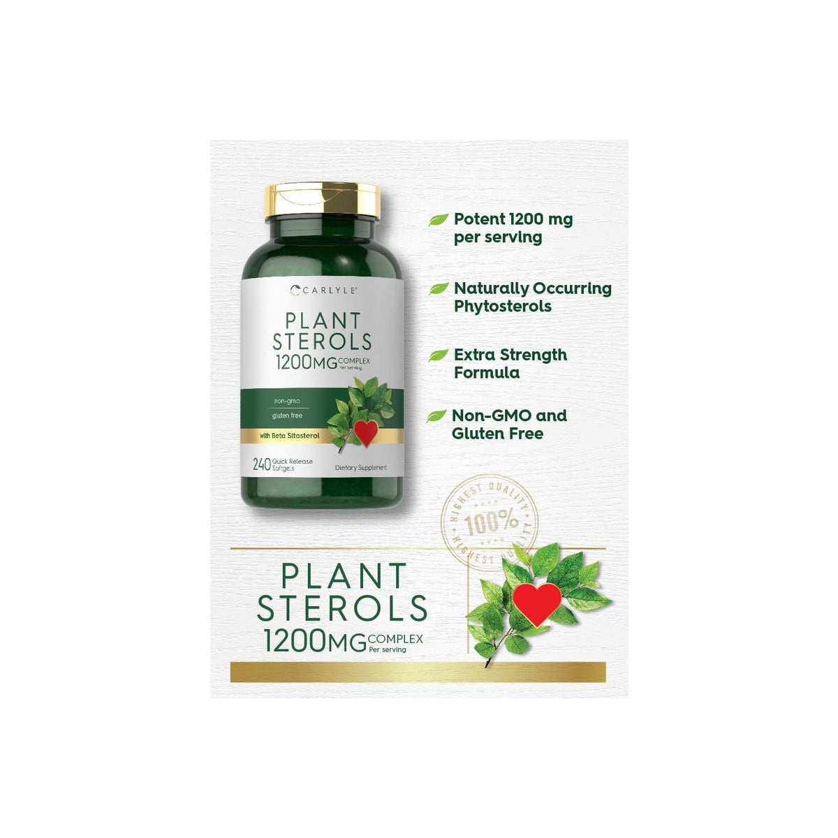 Carlyle Plant Sterols 1200 mg | 240 Ultra Potent Softgel Capsules