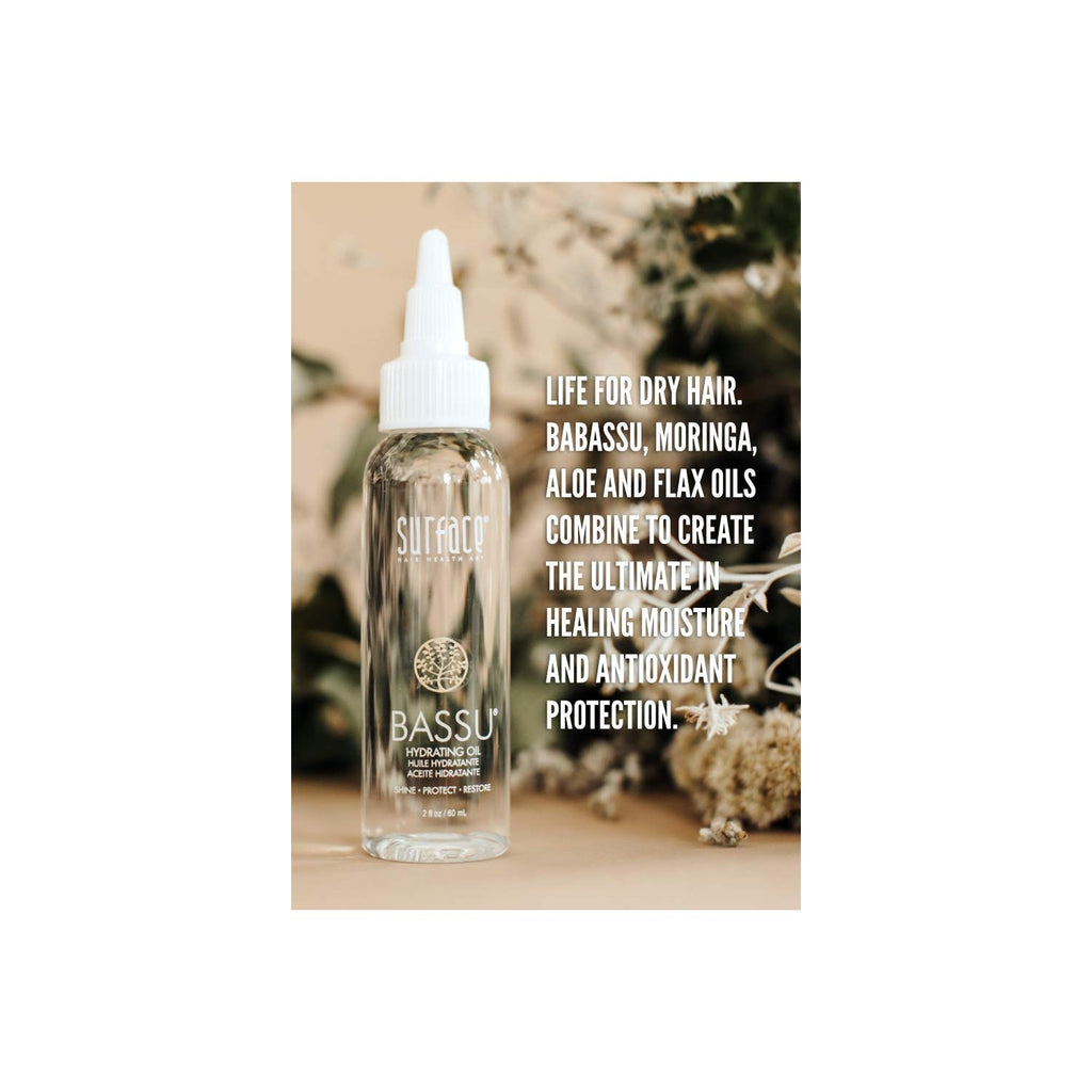 Surface Hair - Bassu Hydrating Oil - Hair Oil with Flax Seed, and Aloe Vera, Moisturize and Hydrate Repair Damaged Hair, Color Safe, 2 Fl Oz