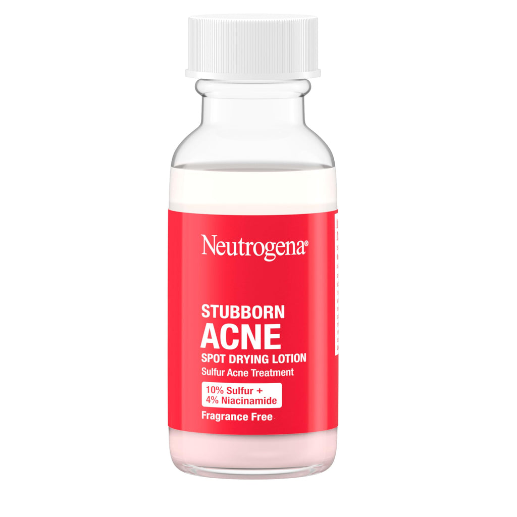 Buy now Neutrogena Stubborn Acne Spot Drying Lotion, Fragrance-Free Sulfur Acne Treatment Clears Acne By Drying Up & Shrinking Pimples, Paraben- & Oil-Free, 10% Sulfur & 4% Niacinamide, 1.0 fl. oz at indiglob india