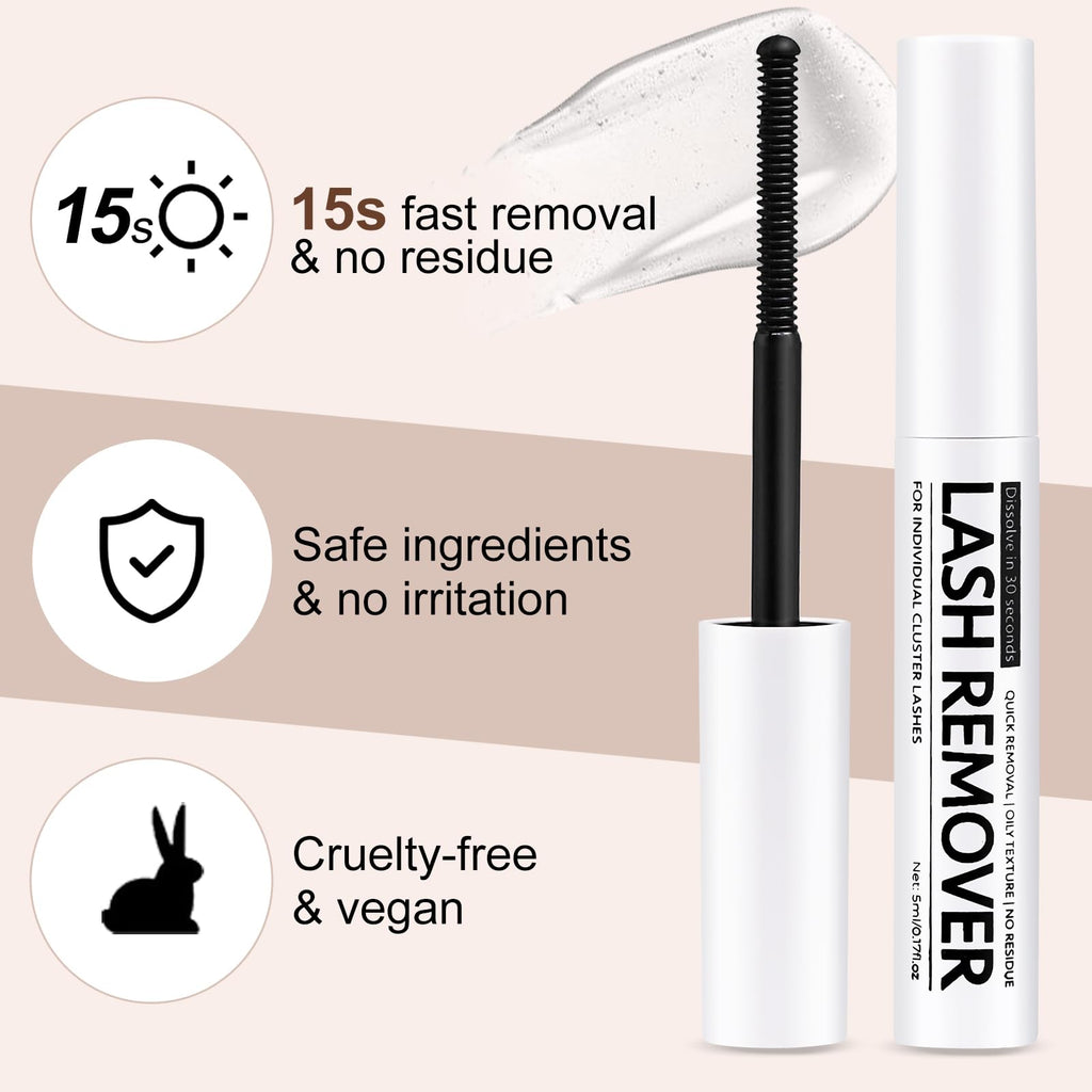 Eyelash Glue Remover 5ML Cluster Lash Remover | for False Lashes, Bond and Wispys, Gentle Non-irritating Mascara Wand