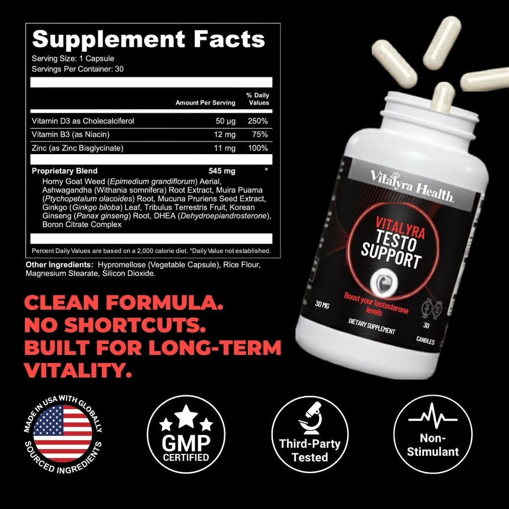 Vitalyra Testo Support Supplement for Men - Energy, Stamina & Vitality