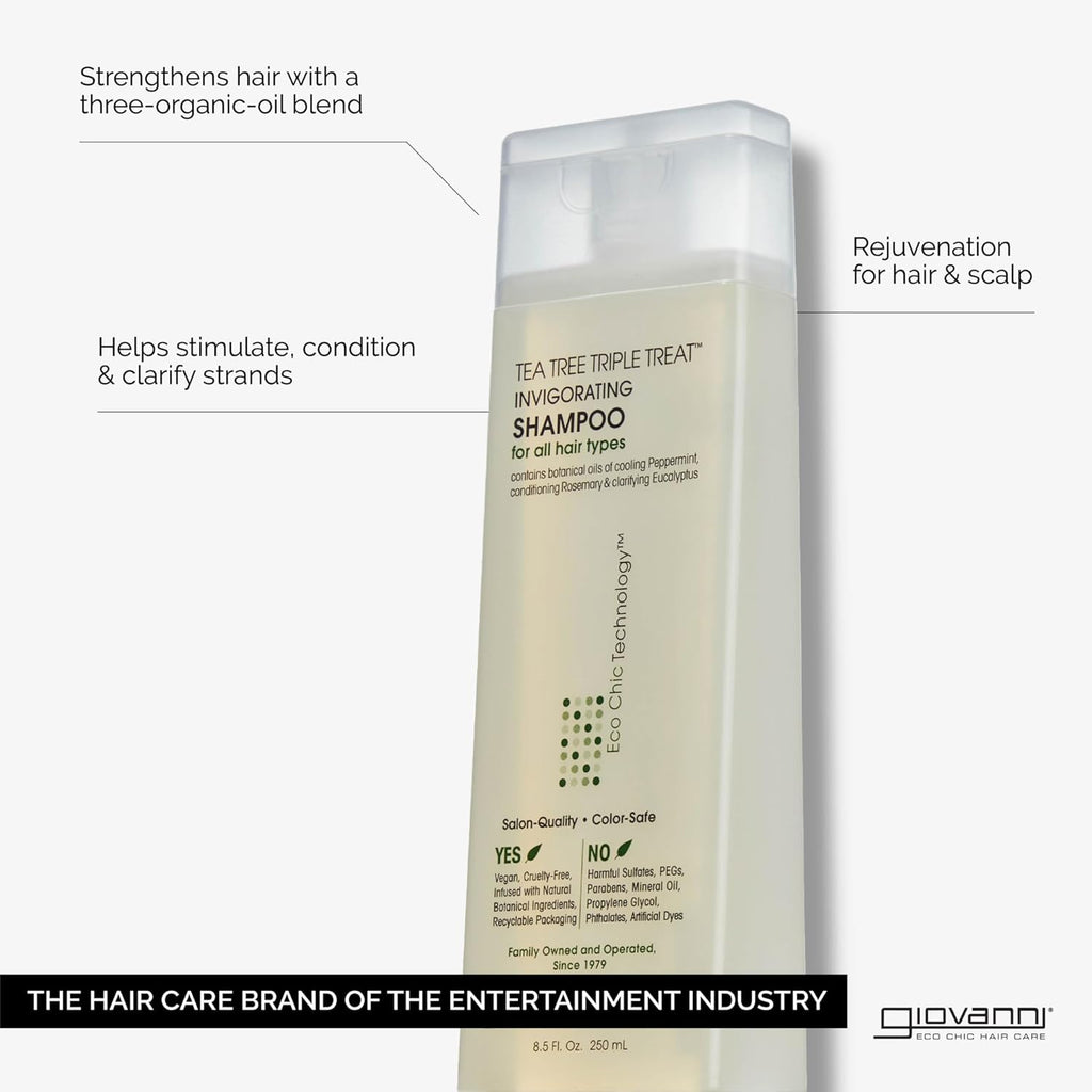 Buy now GIOVANNI Tea Tree Triple Treat Invigorating Shampoo - Cooling Peppermint, Eucalyptus & Rosemary, Helps Strengthen & Rejuvenate Hair & Scalp, Salon Quality, Paraben Free - 8.5 oz (1 Pack) at indiglob india