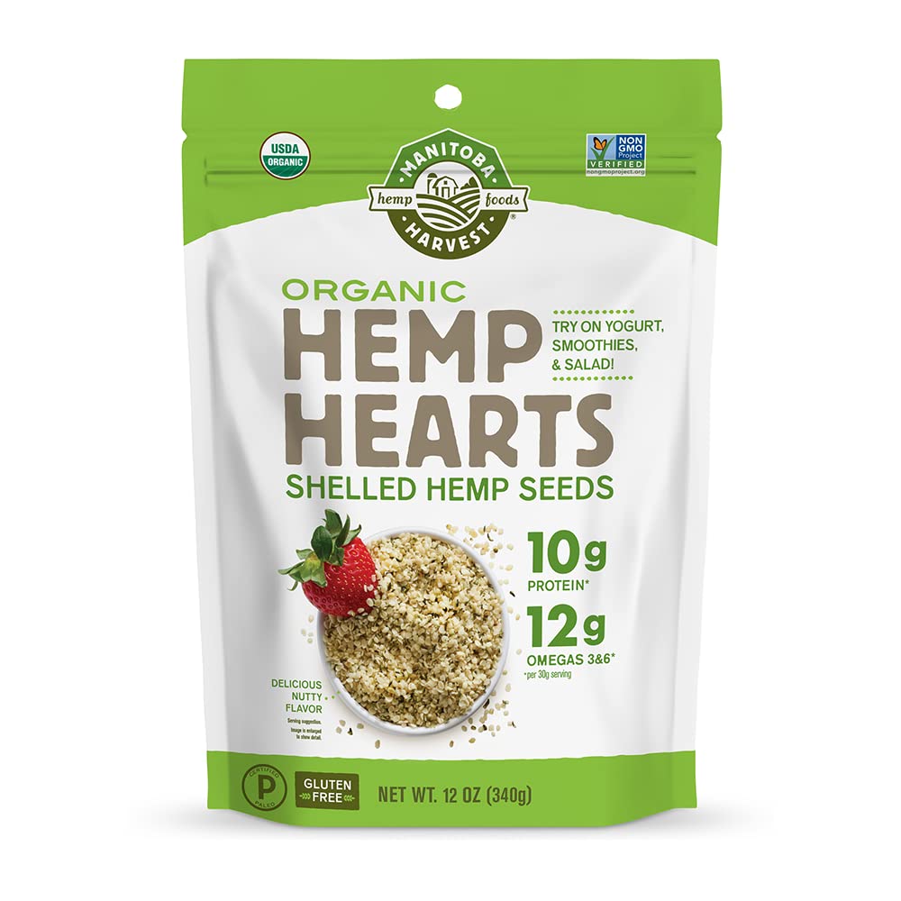Buy now Manitoba Harvest Organic Hemp Hearts, Shelled Hemp Seeds - 7oz - 10g Plant Protein & 12g Omega 3 & 6 per 30g serving - Easy-to-Digest seeds with 9 Essential Amino Acids - Gluten Free, Vegan, Non-GMO 12 Ounce (Pack of 1) at indiglob india