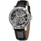 Buy now Men's Fashion Mechanical Wristwatch Transparent Dial with Skeleton Design Leather Band Automatic Manual-Winding Watch at indiglob india
