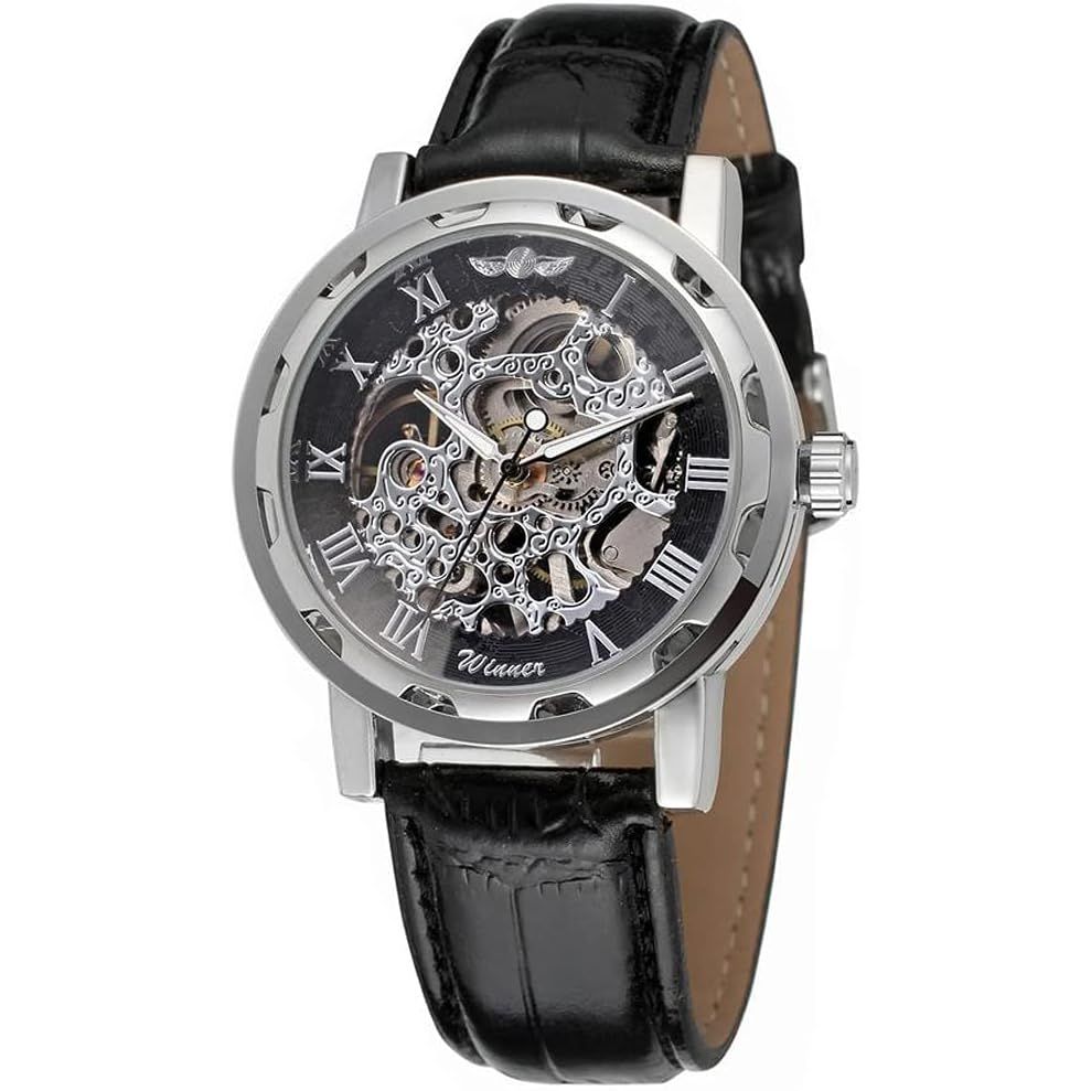 Buy now Men's Fashion Mechanical Wristwatch Transparent Dial with Skeleton Design Leather Band Automatic Manual-Winding Watch Default at indiglob india