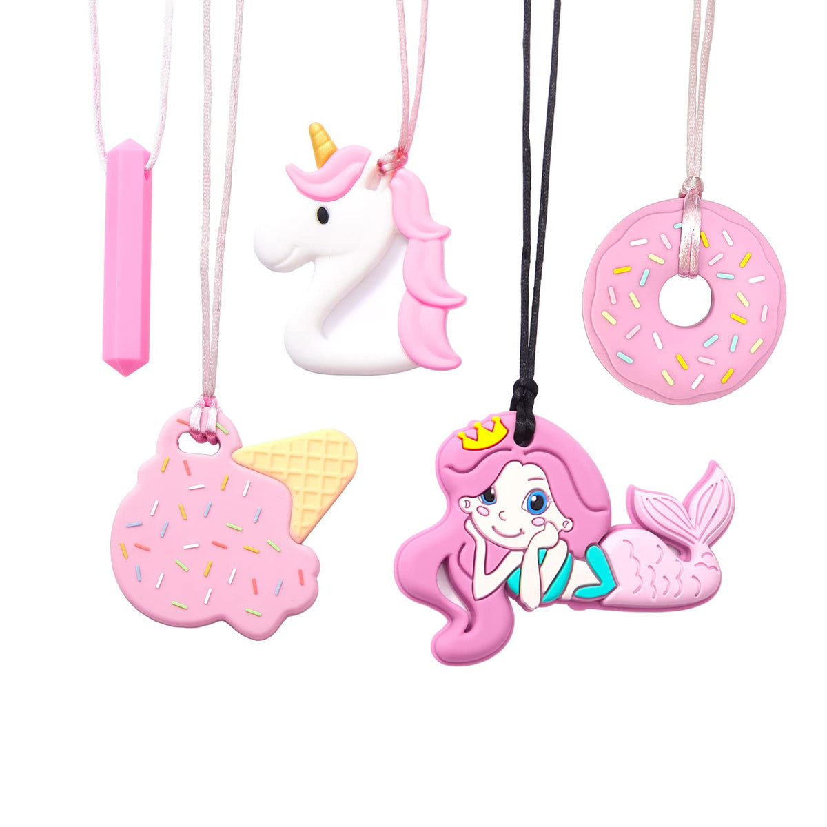 Chew Necklaces for Sensory Kids 5 PCS Chewy Necklaces that Like Biting or Have Autism-Perfectly Textured Chewelry Kid Girl Teether Chewing Toys-Chewy Children Chew Toys for Aggressive Chewers Kids