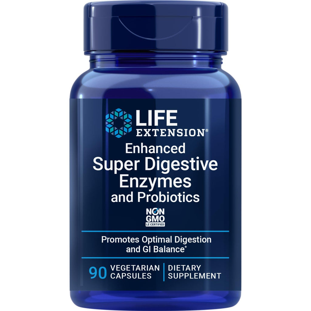Life Extension Enhanced Super Digestive Enzymes and Probiotics, 60 Capsules | B. Coagulans Probiotic & Blend of 10 Digestive Enzymes, Supports Digestion, Comfort & GI Balance for Plant-Based Diets