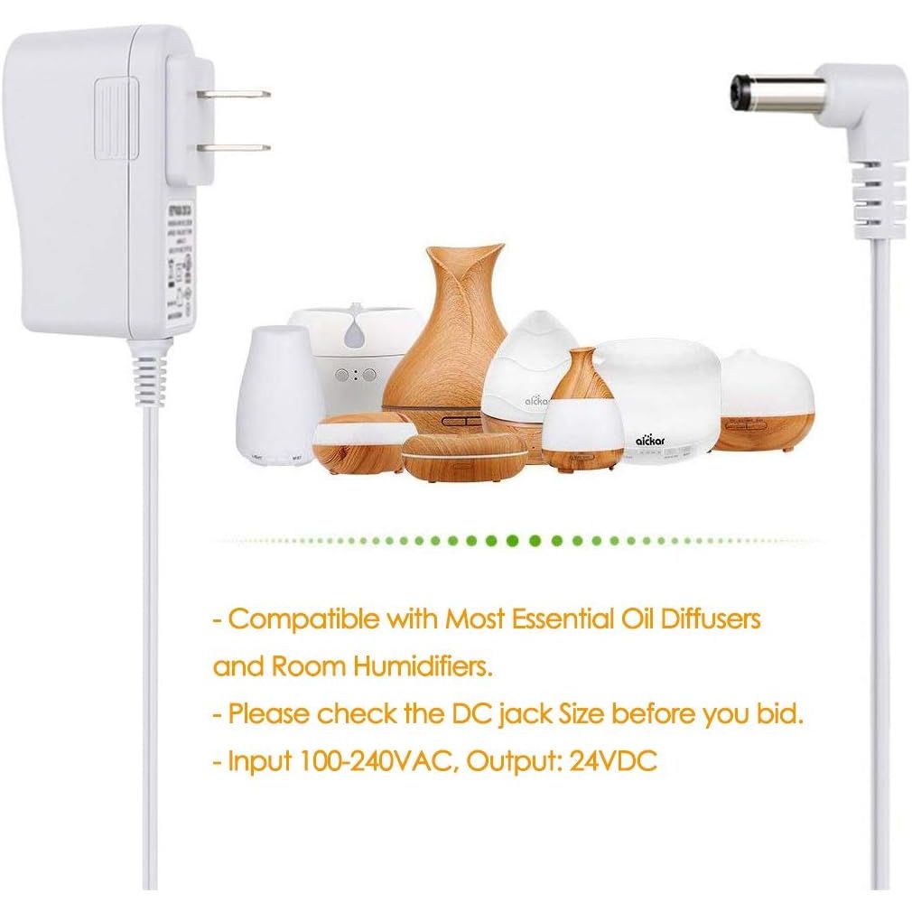Buy now 24V 0.5A 0.65A AC DC Switching Power Supply Adapter for 100ml 200ml 300ml 400ml 500mL Essential Oil Diffusers and Aroma Diffuser Humidifier EK1858, 6 Ft Long Power Cord UL Listed White at indiglob india
