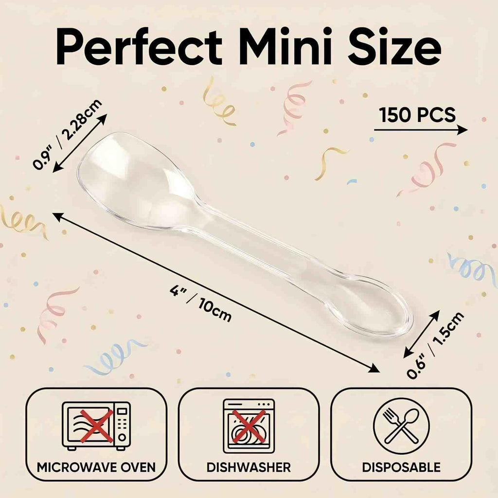 150 PCS 4" Mini Spoons for Desserts, Small Plastic Tasting Spoons