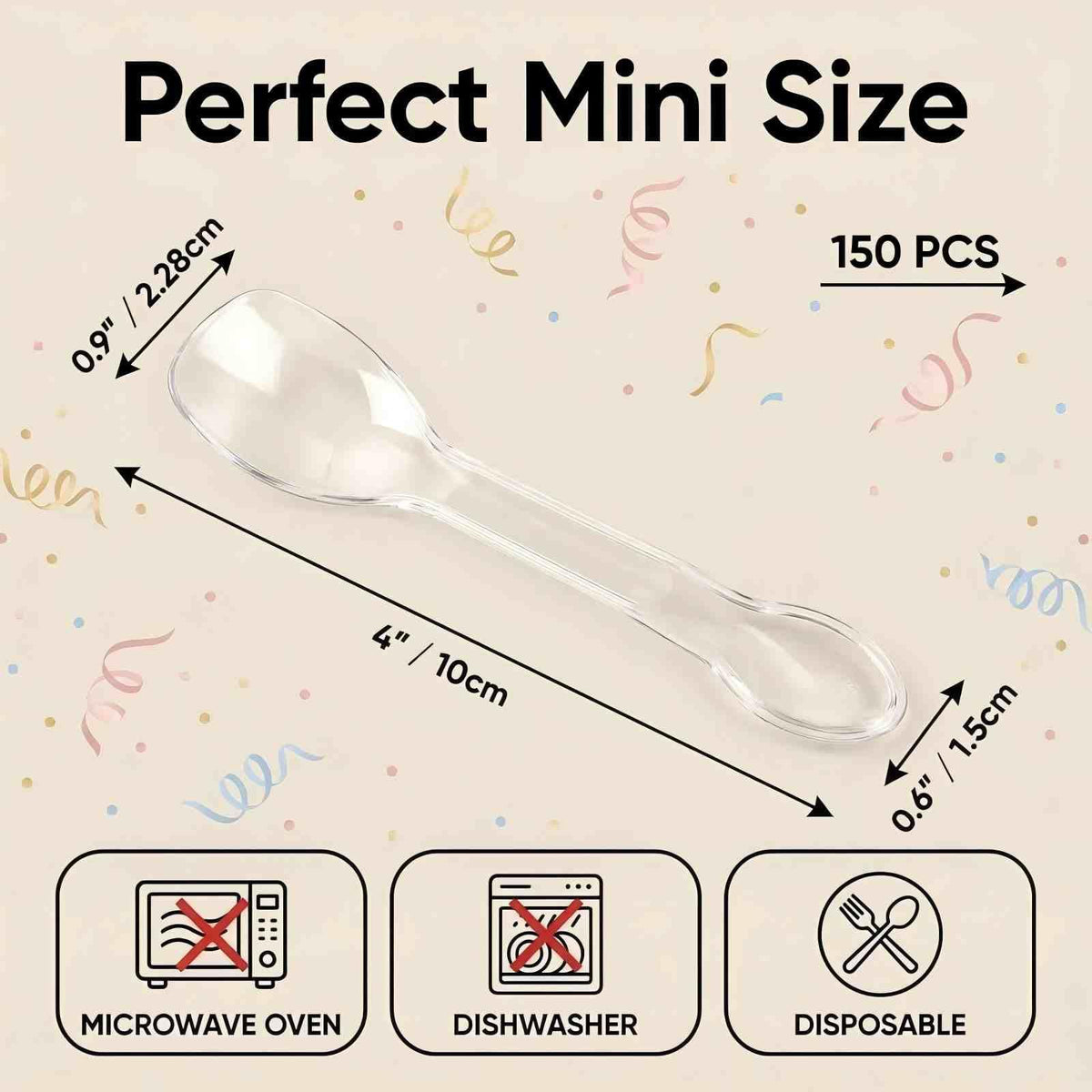 150 PCS 4" Mini Spoons for Desserts, Small Plastic Tasting Spoons