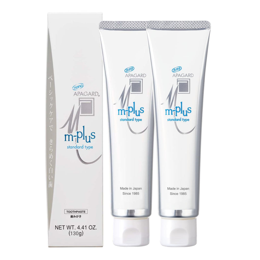 APAGARD® M-Plus, Sangi's Nano-Hydroxyapatite Toothpaste for Naturally Whiter Teeth, No Fluoride, for Family use, 125g / 4.4 oz, Mild Mint Flavor, Pack of 2