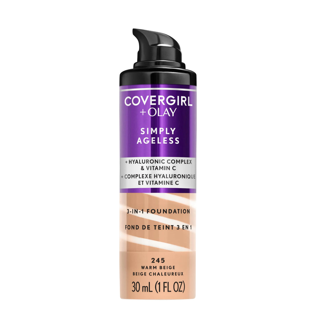 Buy now COVERGIRL & Olay Simply Ageless 3-in-1 Liquid Foundation, Matte Finish, Hyaluronic & Vitamin C Formula, 240 Natural Beige, 1 Count at indiglob india