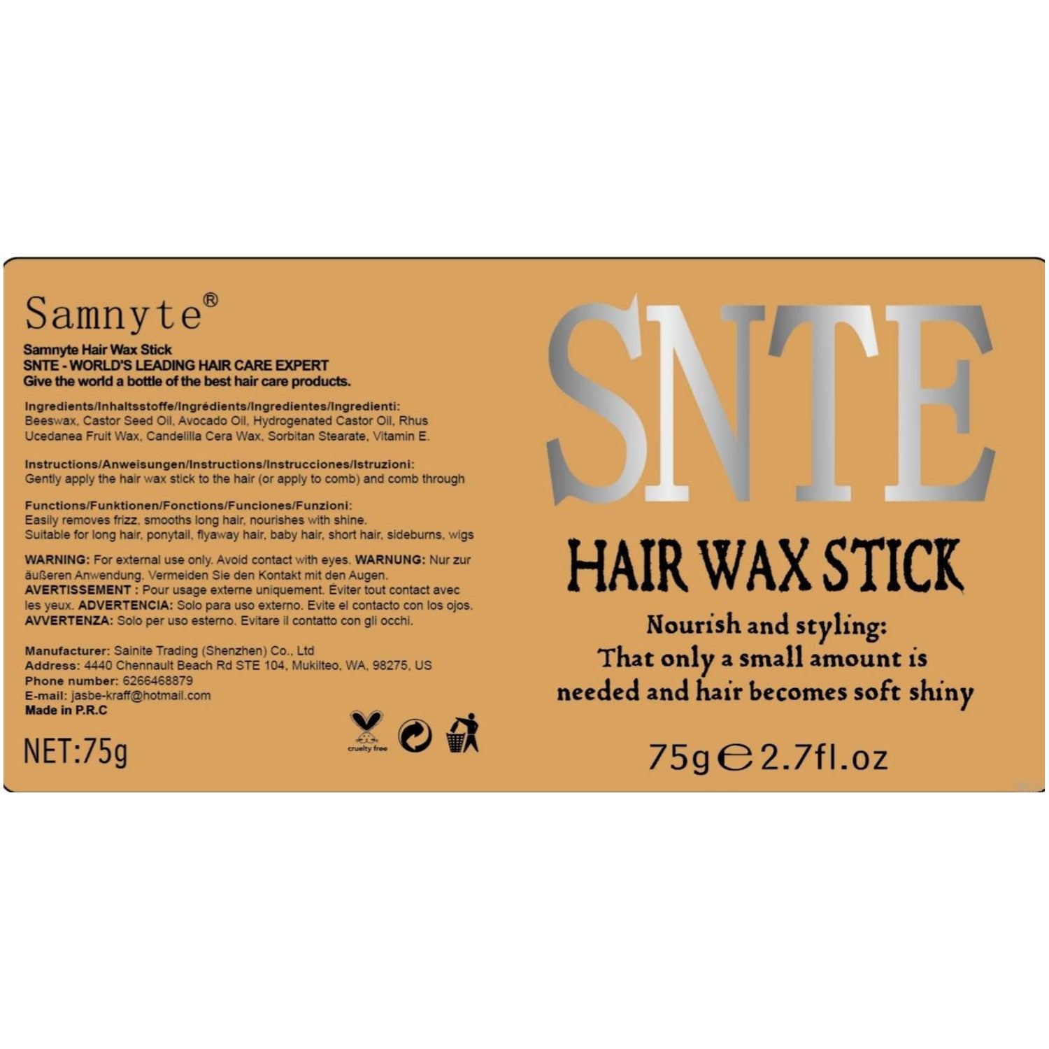 Samnyte Hair Wax Stick, Gel Tamer for Flyaways, Nourishing Slick Stick Pomade for Women & Kids, Slick Back & Styling Cream, Hair Styling Accessories for Teen Girls Gifts, 2.7 Fl Oz | Nourishing