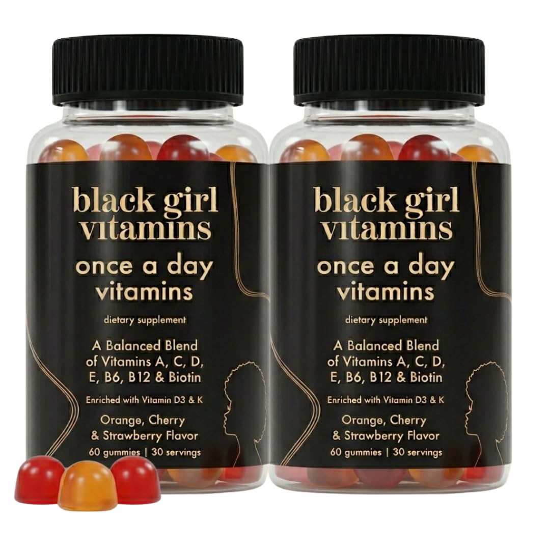 Black Girl Vitamins Once a Day - Womens Multivitamin Gummy - Vitamin A, B, C, E and Zinc. Multivitamin for Women, Immune Support. Vegan, Gluten-Free. Made in The USA (30 Day Supply, Strawberry)