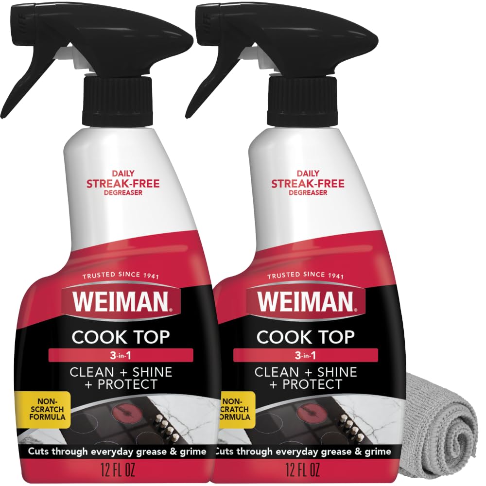 Weiman Daily Cooktop Cleaner & Degreaser, 2 Pack with Microfiber Cloth