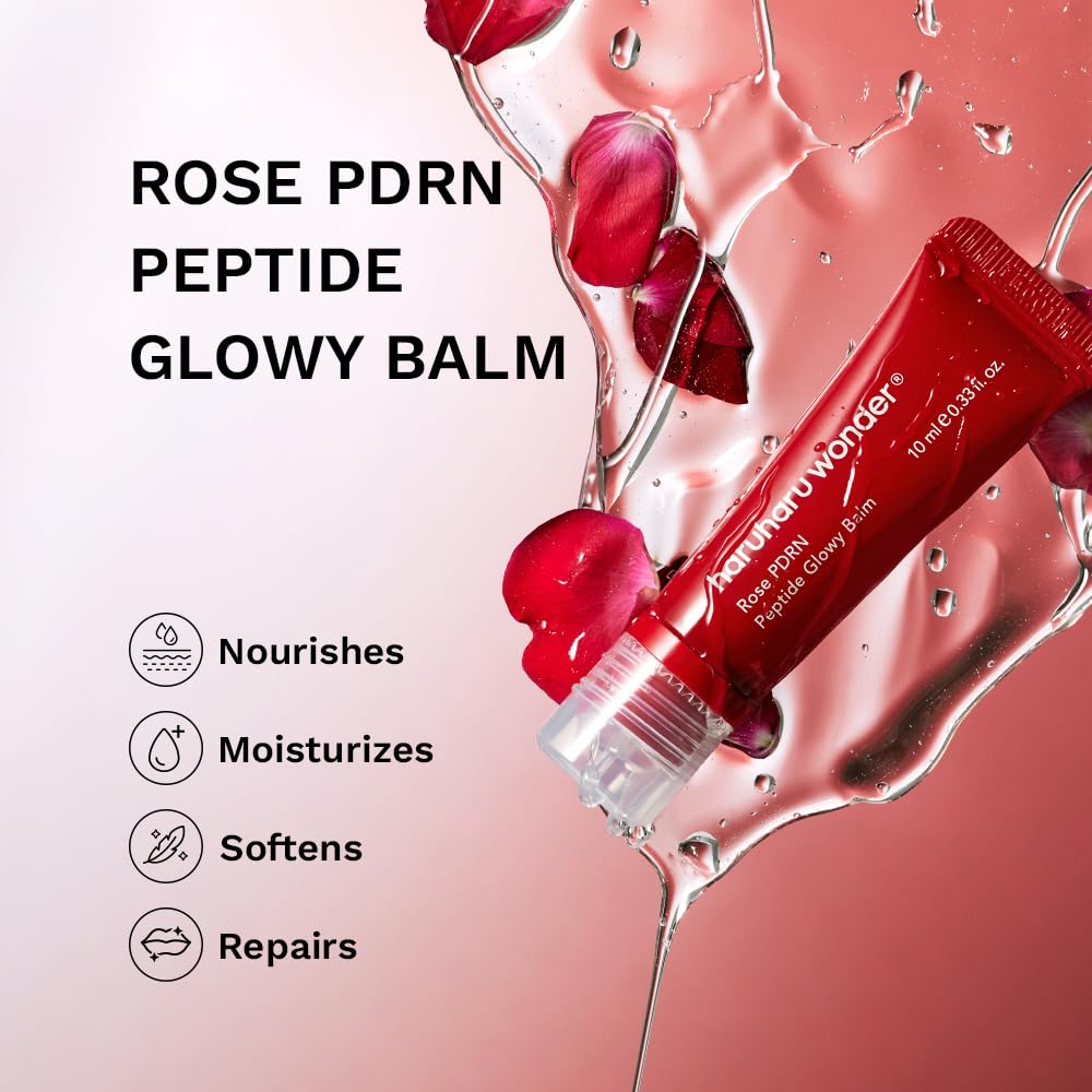 HARUHARU Rose PDRN Peptide Glowy Balm, 0.33 fl.oz, Glossy Clear, Vegan | Long Lasting Hydration for Dry Cracked Lips, Dewy Lips, No Waxy Finish, Silicon Free, Micro Plastic Free, Korean Skin care