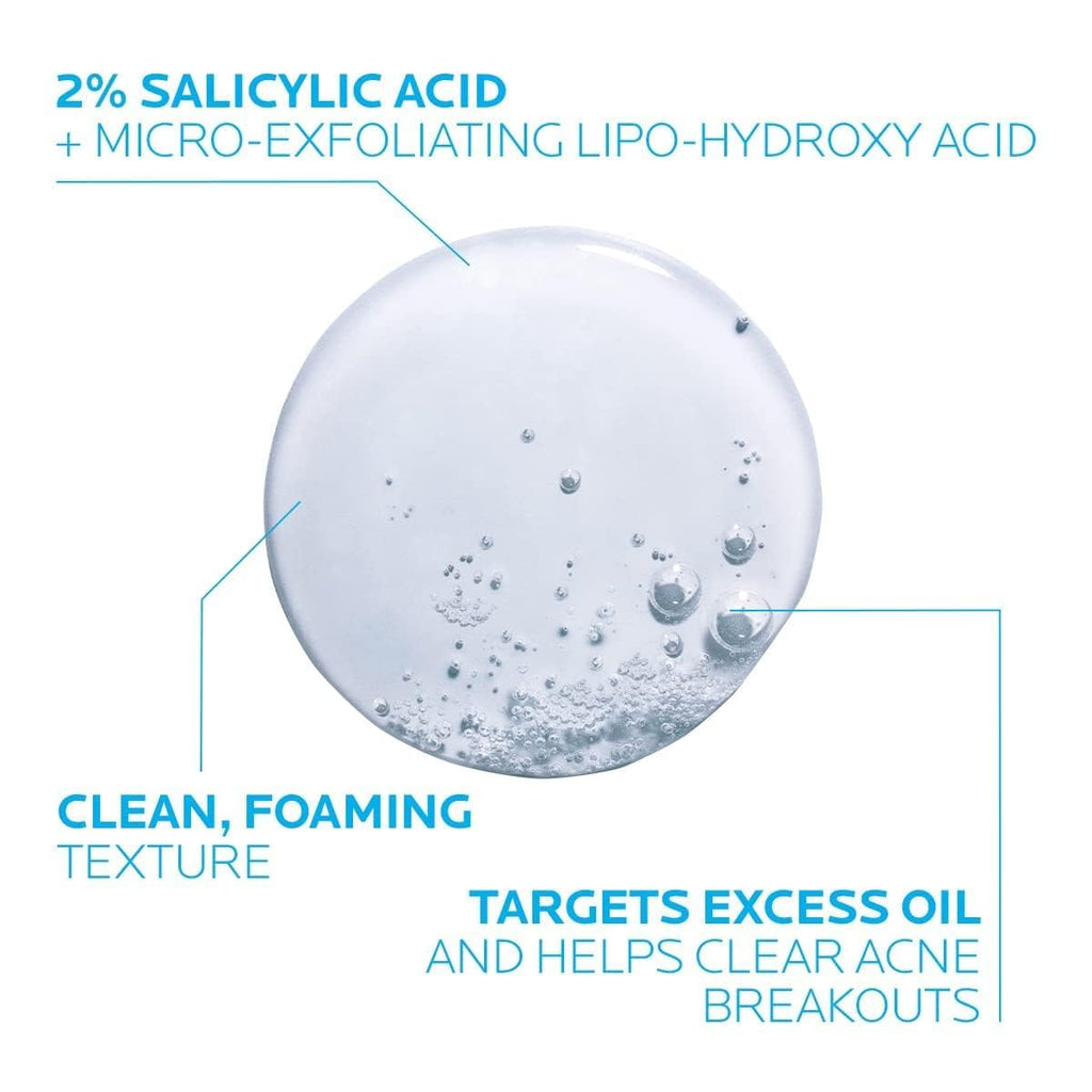 La Roche-Posay Effaclar Medicated Acne Face Wash with Salicylic Acid, 6.8oz | 2% salicylic acid cleanser with LHA and glycerin. Oil free foaming face wash helps clear acne and target excess oil.
