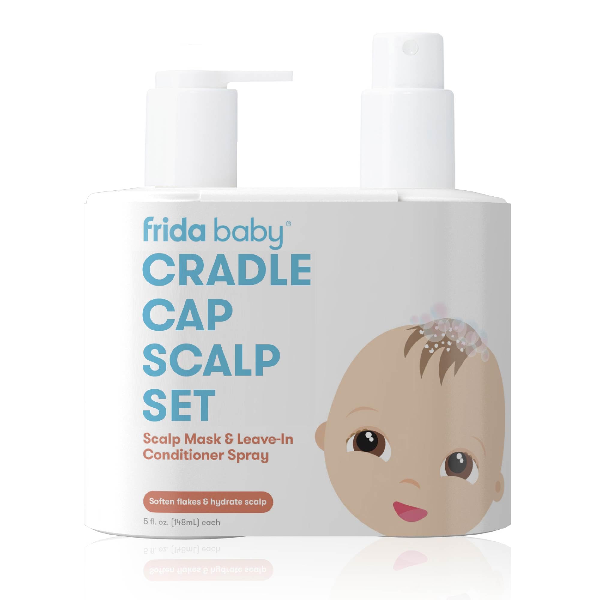 Buy now Frida Baby The 3-Step Cradle Cap System, DermaFrida The FlakeFixer, Sponge, Brush, Comb and Storage Stand for Babies with Cradle Cap, White-Blue Scalp Mask+Spray Duo at indiglob india