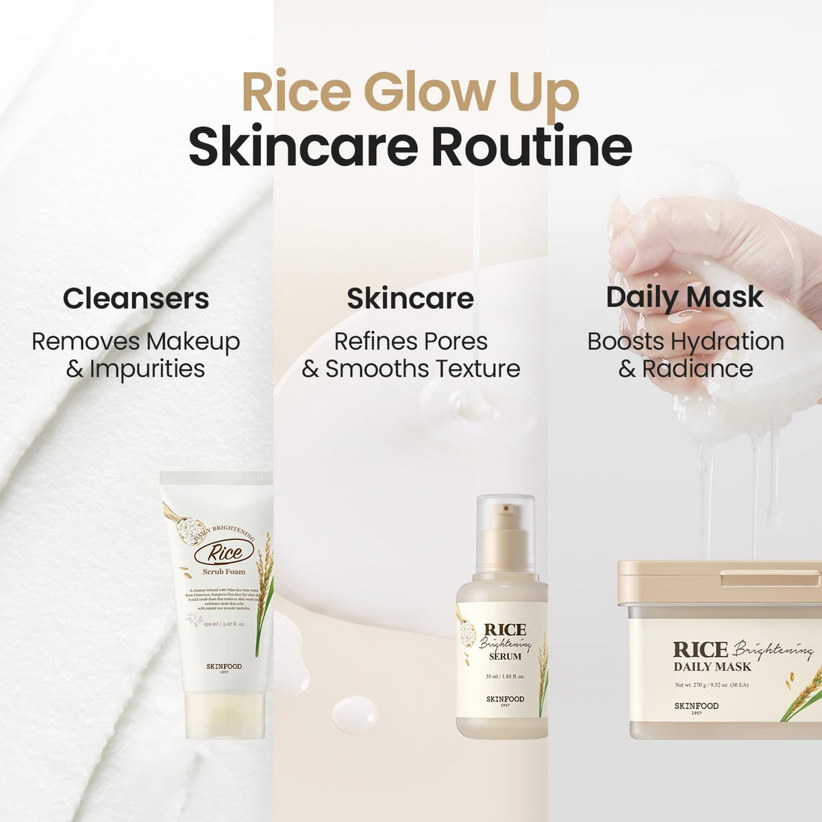SKINFOOD Rice Brightening Cream, Korean Face Moisturizer with 48 Hours Fermented Rice Water, Korean Skin Care Rice Moisturizer for Natural Glow Glass Skin, Nourishing, Vegan, 60ml/2fl.oz.