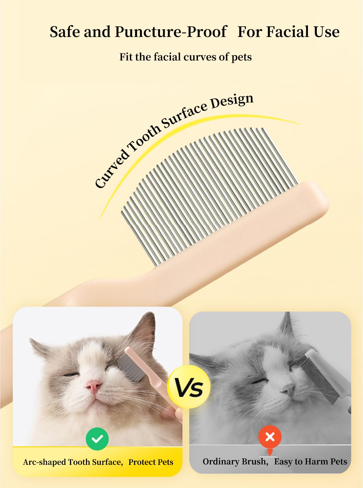 Stainless Steel Dog Eye Comb, Puppy Flea Brush (Pink)
