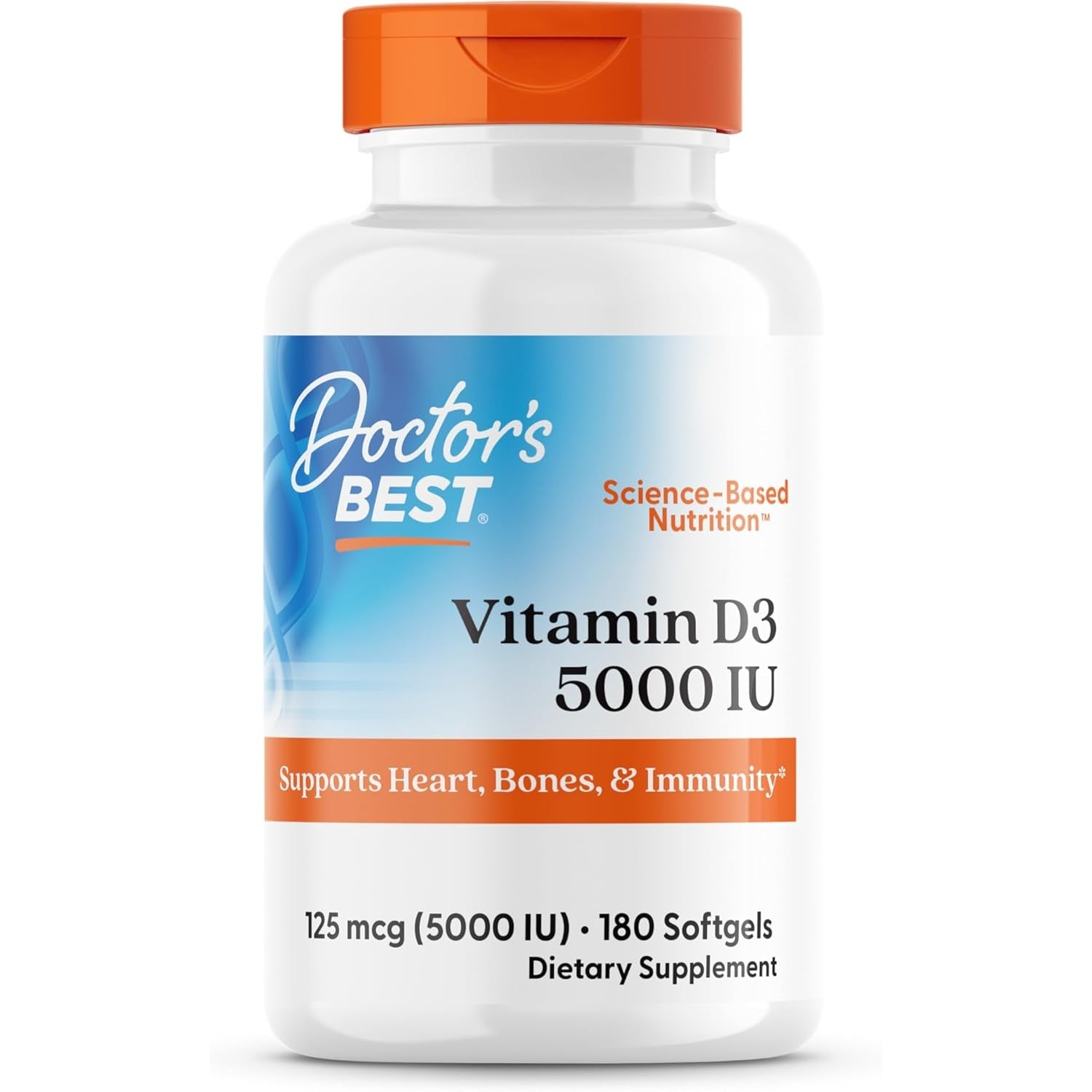 Buy now Doctor's Best Vitamin D3 5000IU, Non-GMO, Gluten & Soy Free, Regulates Immune Function, Supports Healthy Bones, White, No Flavour, 180 Count at indiglob india