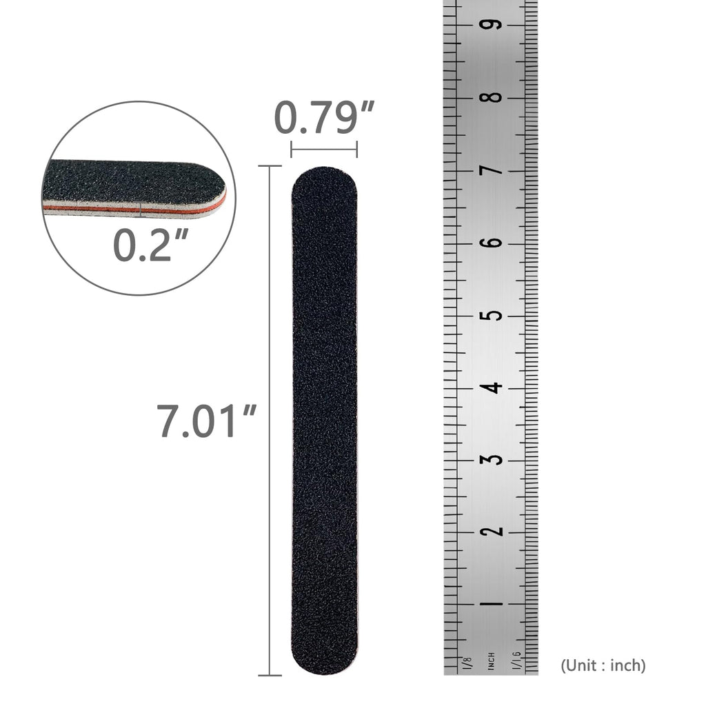 3 Pack Professional Emery Boards, 100/180 Grit Nail File for Acrylic and Natural Nails, Reusable, Black