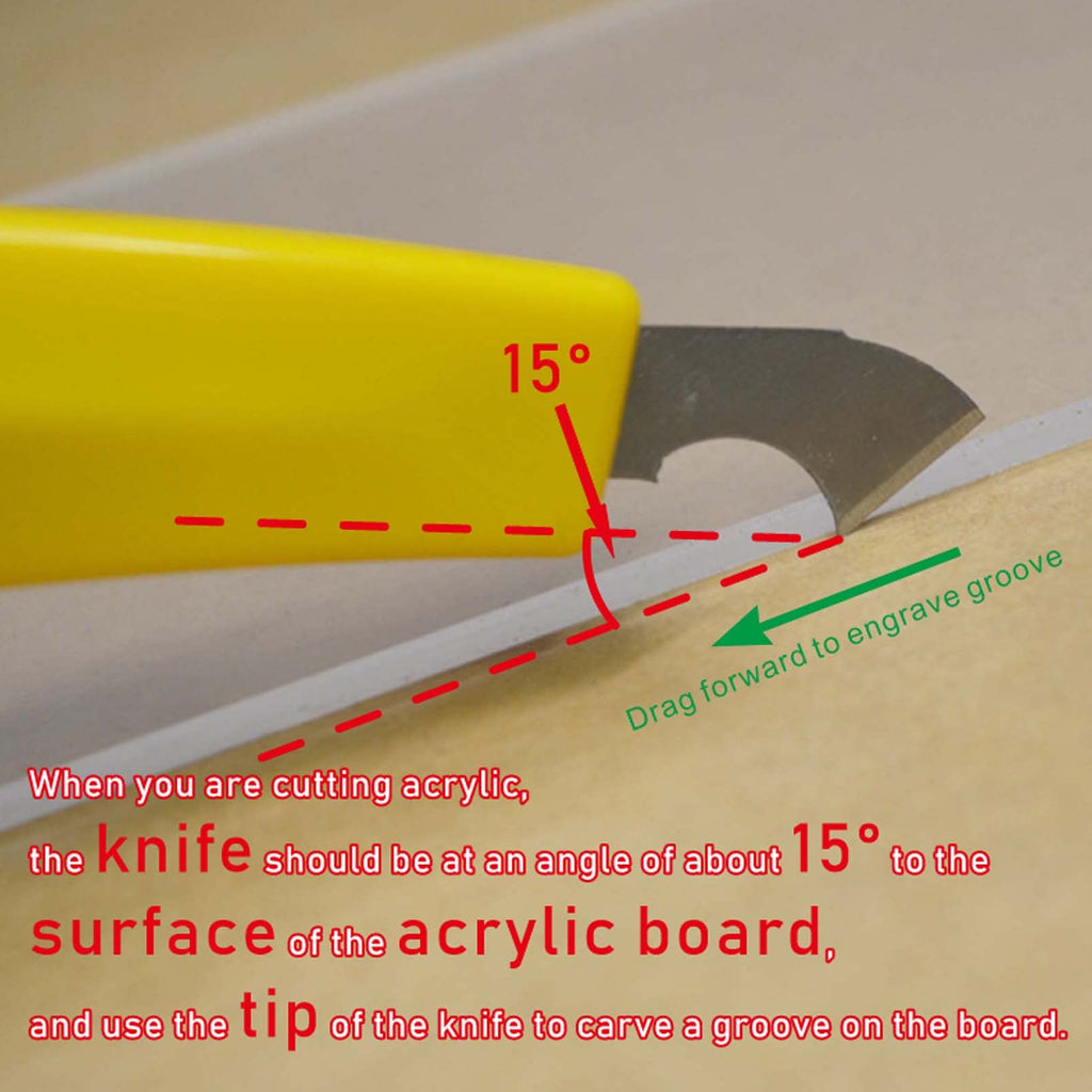 Professional Acrylic Plexiglass Sheet Cutter Scoring Knife Tool,With a Curved Handle,It Is More Convenient To Use.One handle,11 blades.(Yellow)
