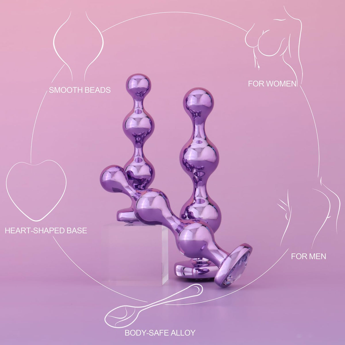 3 Pcs Lightweight Alloy Anal Beads Training Sets Butt Plugs, Hearted Bases