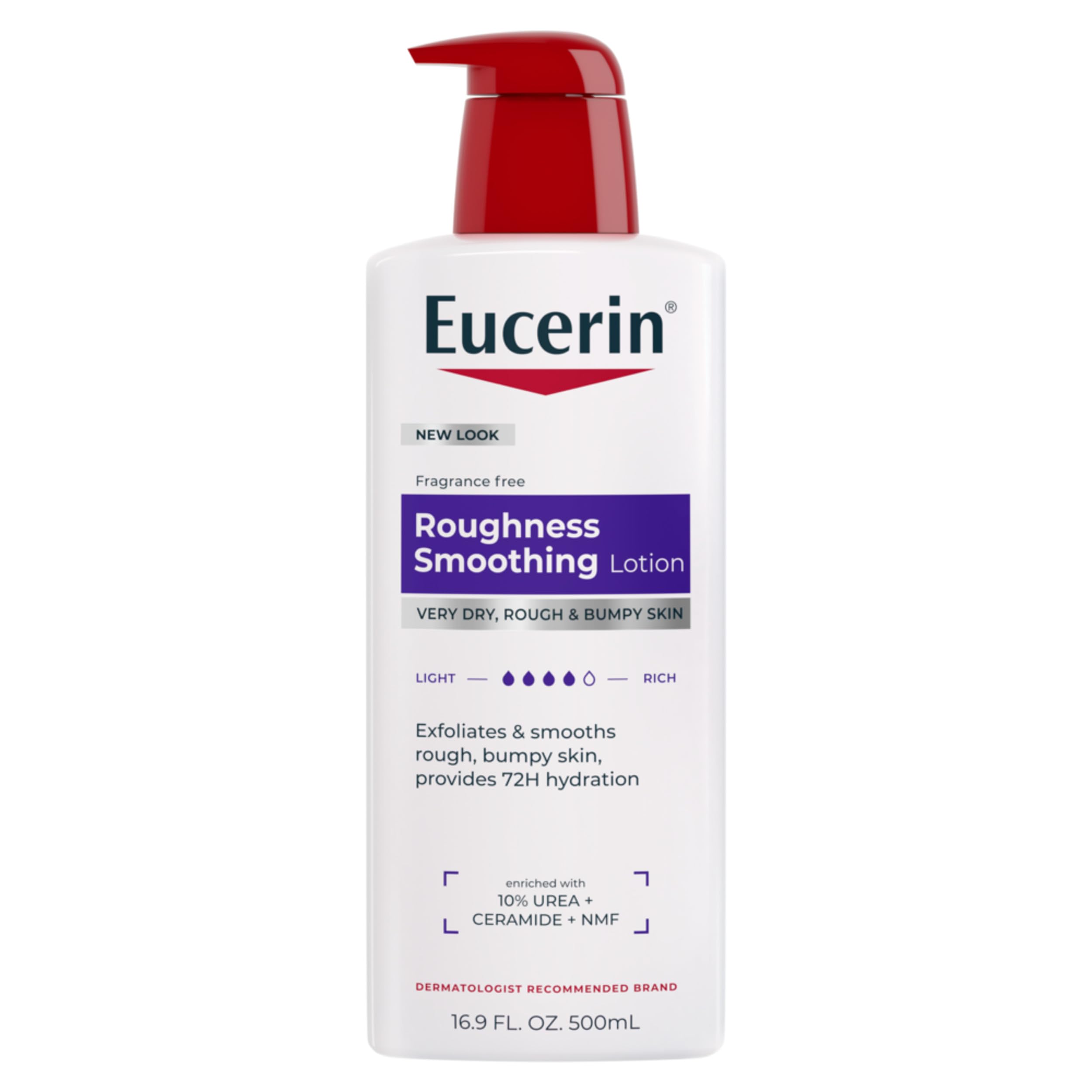 Eucerin Roughness Smoothing Lotion with Urea, 16.9 FL OZ | Urea Enriched Body Moisturizer for Rough, Bumpy, Dry Skin, 72 Hours of Hydration, Paraben and Fragrance Free
