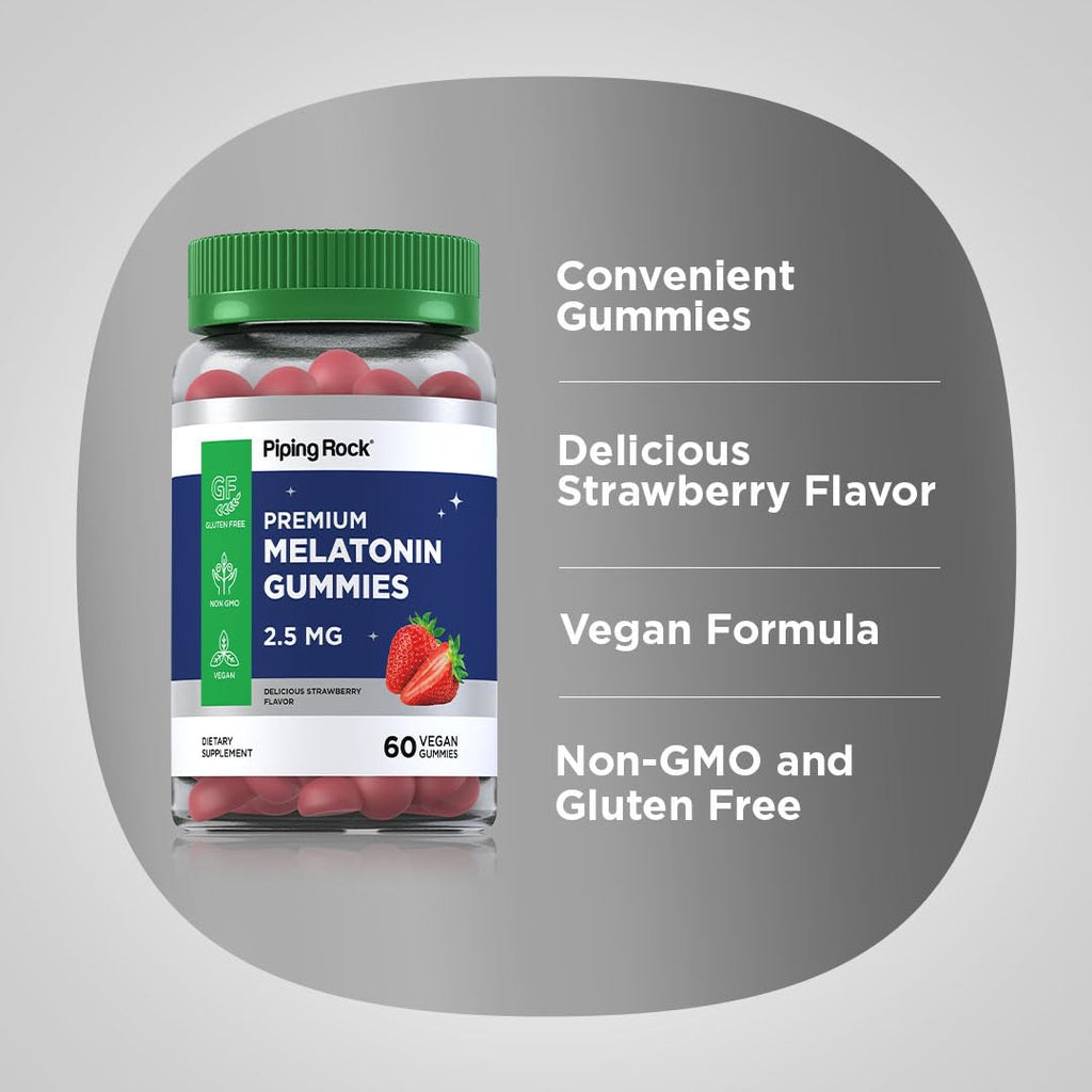 Piping Rock Melatonin Gummies 2.5 mg | 60 Count | Strawberry Flavor Gummy